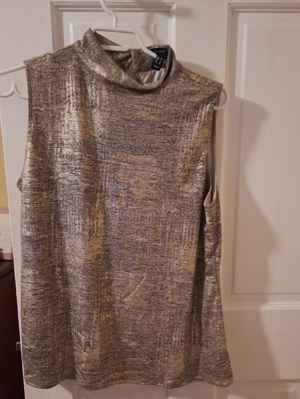 H by Halston Metallic Gold Sleeveless Mock Neck Top